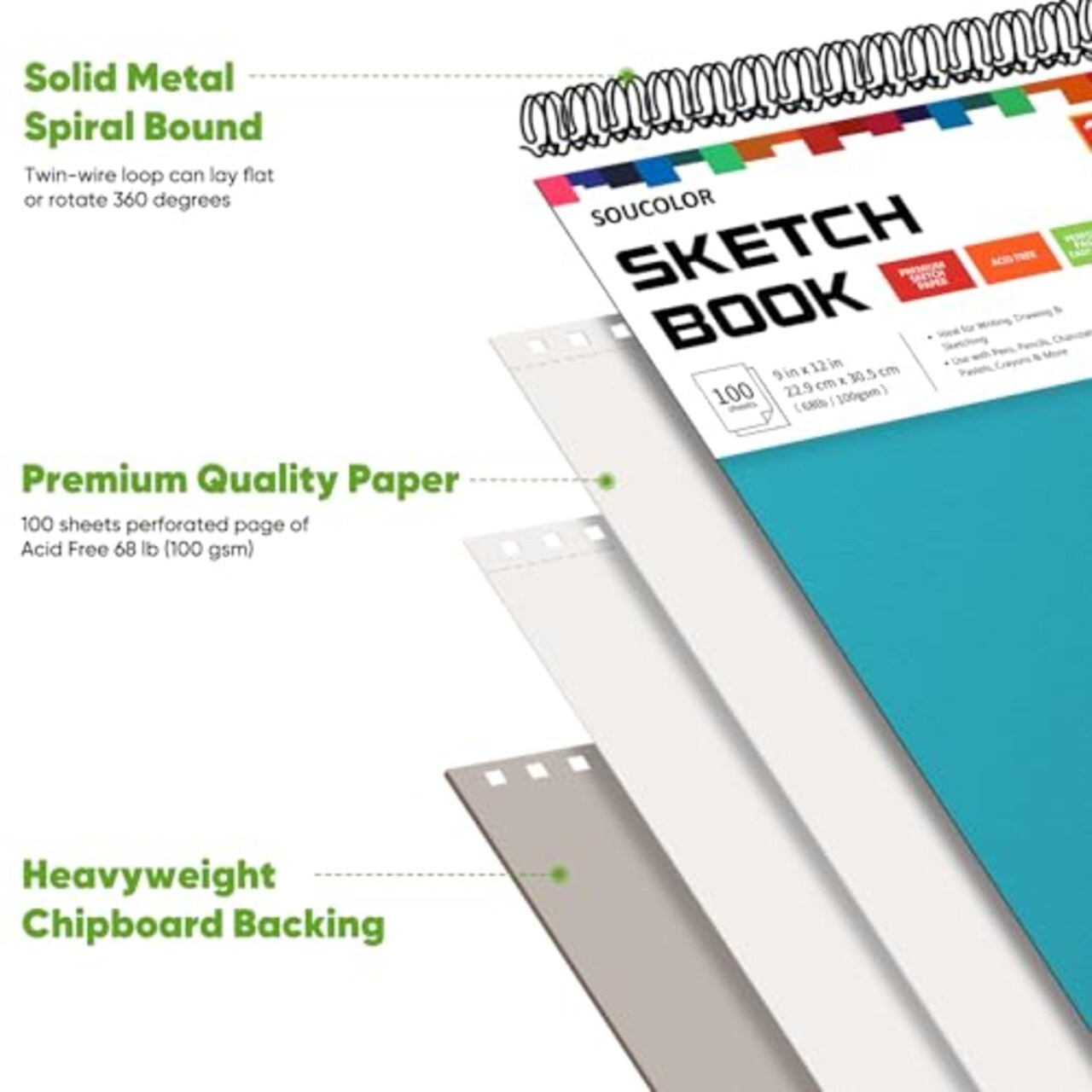 100 Sheets, 9" x 12"Drawing Paper, Spiral Bound Art Sketchbook, Acid Free (68lb/100gsm) Artist Drawing Book Paper Painting Sketching Pad, Christmas Gifts Art Supplies, Aqua Sky